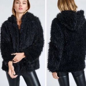 Black Faux Fur Hooded Teddy Coat